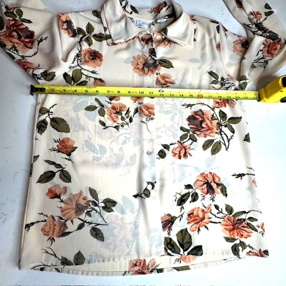 Le Caviar Sheer Floral Blouse M Beige Fall Cottagecore Button Front - Picture 10 of 14